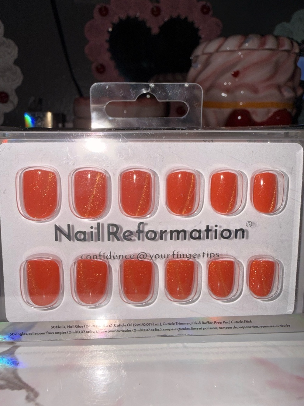 Nail Reformation Orange Reflective Press On Nails in Short Square
